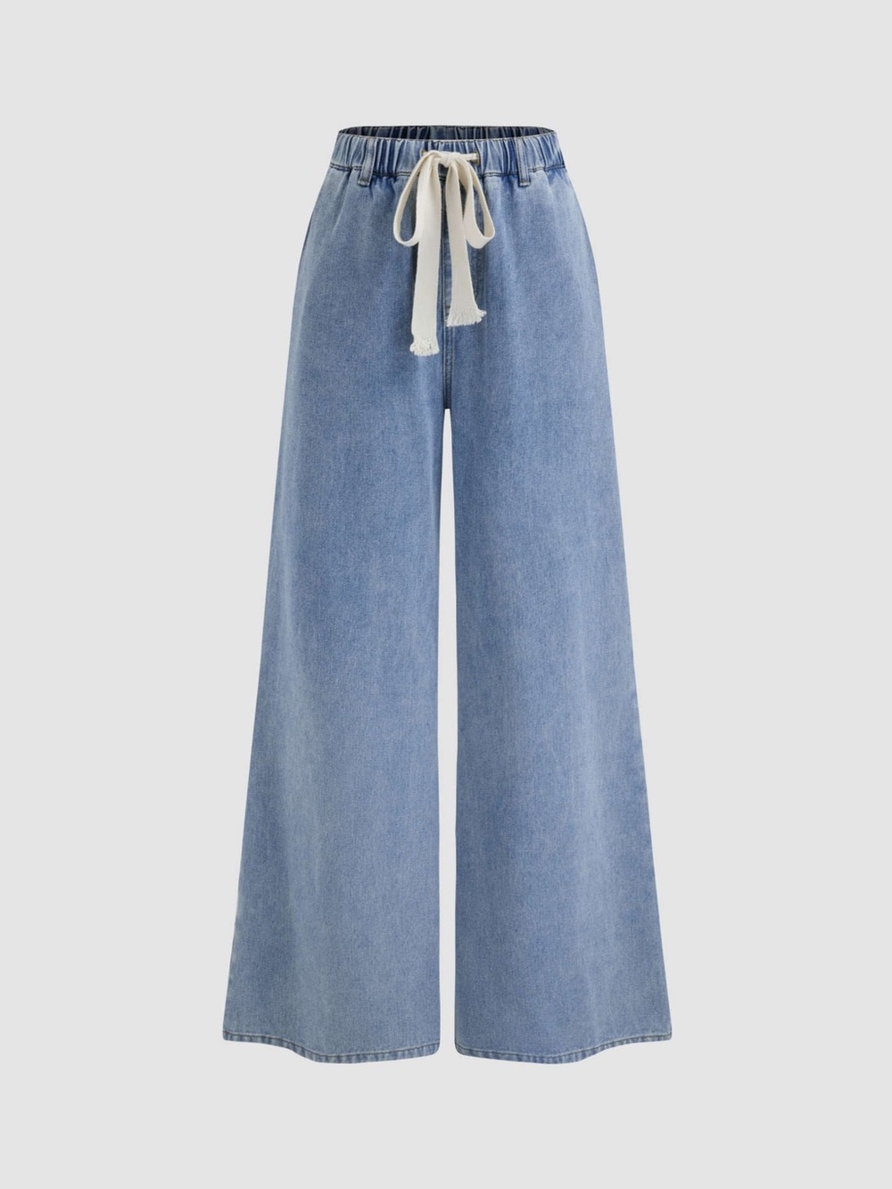CIDER Leslie Denim High Waist Solid Tie Front Wide Leg Trouser